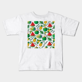 Seamless pattern with pineapple, watermelon and coconut slice. Kids T-Shirt